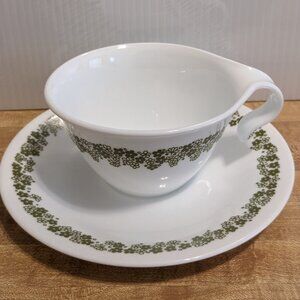 Vintage Green Spring Blossom Corelle Pyrex Cups & Saucers